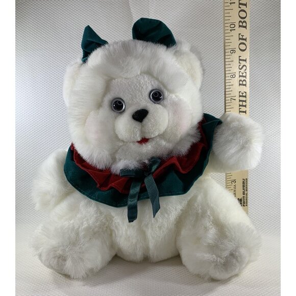 Vintage Dan Dee Holiday White Plush Teddy Bear 10" Christmas Ruffles Bow Stuffed - Picture 8 of 10